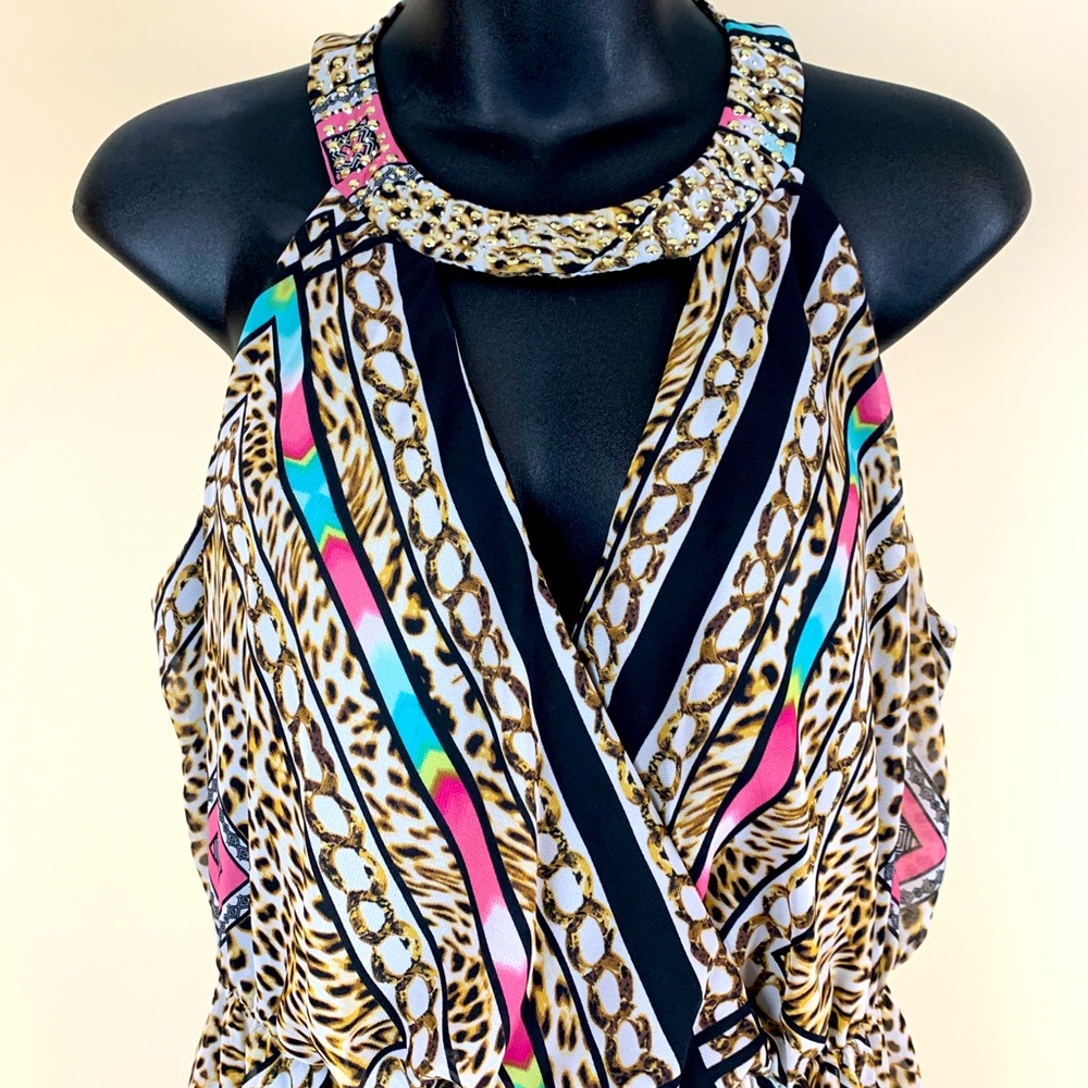 Thalia Sodi maxi dress BOHO embellished halter neck maxidress, size medium
